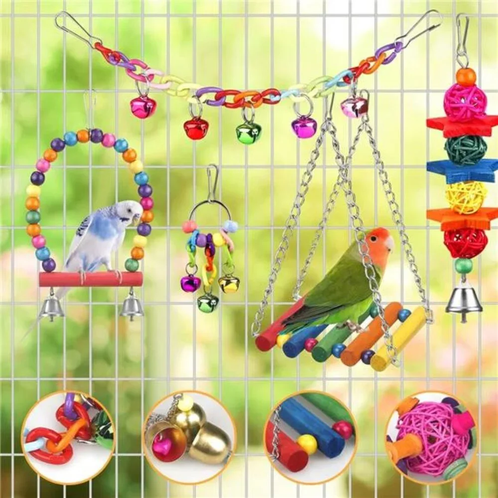 Bird Toys for Conures with Colorful Ladder Hammock Bird Cage Accessories Bird
